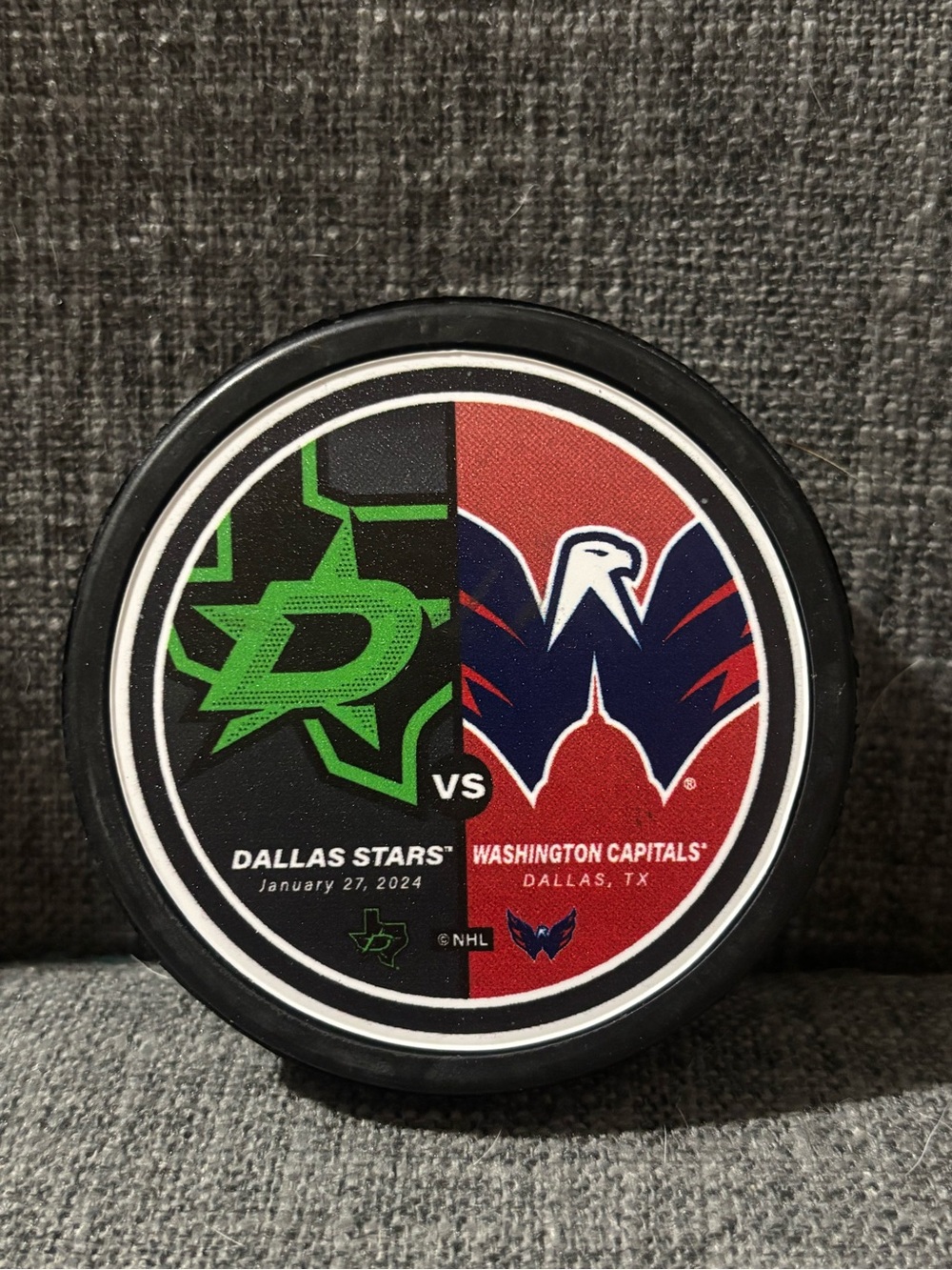 Dallas Stars vs Washington Capitals NHL Official Match Up Hockey Puck 1/27/2024